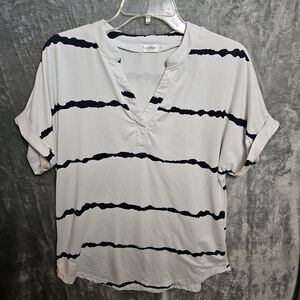 Tobrief Women's Top Black White Med cotton blend pullover